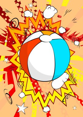 Çizgi film Sahil Balosu, çizgi roman Summer Toy. Retro vektör çizgi romanları pop sanat tasarımı.