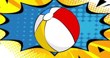 Karikatür Sahil Balosu, çizgi roman yaz oyuncağı videosu. Retro çizgi roman pop sanat tasarımı animasyonu.