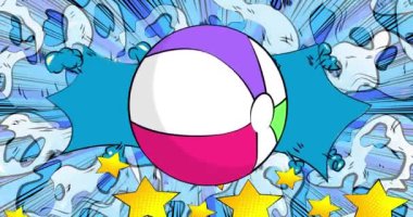 Karikatür Sahil Balosu, çizgi roman yaz oyuncağı videosu. Retro çizgi roman pop sanat tasarımı animasyonu.