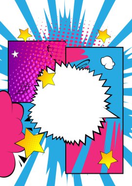 Çizgi film boş konuşma balonu, çizgi roman klasik arka plan. Retro vektör çizgi romanları pop sanat tasarımı.