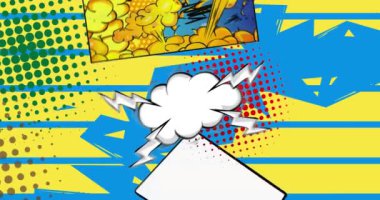 Çizgi film süper arka plan animasyonu, çizgi roman arka plan videosu. Retro vektör çizgi romanları pop sanat tasarımı.