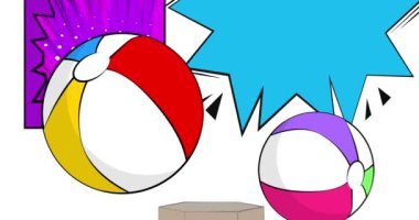 Comic Book Product sahne animasyonu Beach Ball sunumu için. Retro çizgi roman arkaplan videosu.