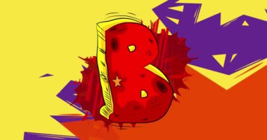 Çizgi film harfi B, çizgi roman alfabe videosu. Retro çizgi roman pop sanat tasarımı animasyonu.