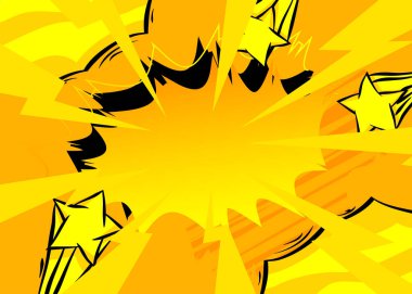 Sarı çizgi film arkaplanı, çizgi roman soyut arkaplan. Retro vektör çizgi romanları pop sanat çizimi tasarımı.