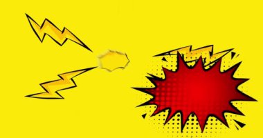 Kırmızı ve Sarı çizgi film arka plan animasyonu, çizgi roman arka plan videosu. Retro vektör çizgi romanları pop sanat tasarımı.