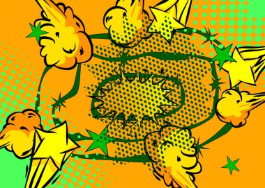 Çizgi film arka planı, çizgi roman yeşil ve sarı zemin. Retro vektör çizgi romanları pop sanat tasarımı.