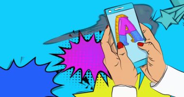 Çizgi film Smartphone, çizgi roman A harfli telefon, çizgi roman pop sanat videosu..