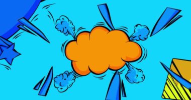 Çizgi film mavi ve sarı arkaplan animasyonu, çizgi roman arka plan videosu. Retro vektör çizgi romanları pop sanat tasarımı.