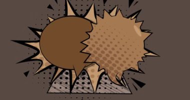 Çizgi film gri ve kahverengi çizgi roman arkaplan animasyonu. Retro çizgi romanlar pop sanat konuşma balonu, video tasarımı.