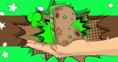 Çizgi roman, insan eli. B harfi. Retro video, çizgi roman, pop sanat animasyonu..