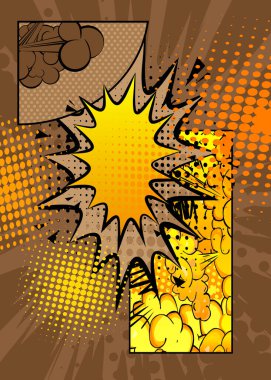 Çizgi film kahverengi ve sarı arka plan, çizgi roman arkaplanı. Retro vektör çizgi romanları pop sanat tasarımı.