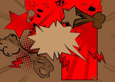 Çizgi film kırmızı ve kahverengi klasik çizgi roman arka planı. Retro vektör çizgi romanları pop sanat tasarımı.