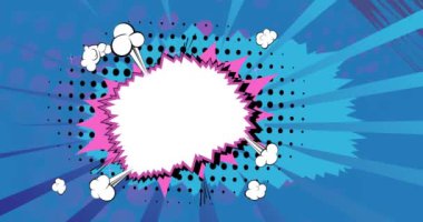 Mavi ve mor çizgi film arkaplan animasyonu, çizgi roman arka plan videosu. Retro vektör çizgi romanları pop sanat tasarımı.