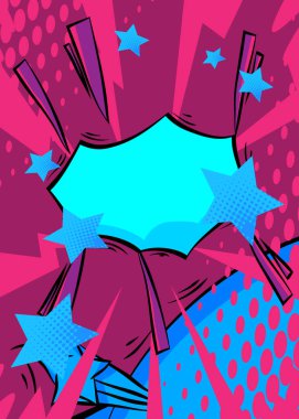 Çizgi film mavi ve mor arka plan, çizgi roman arkaplanı. Retro vektör çizgi romanları pop sanat tasarımı.