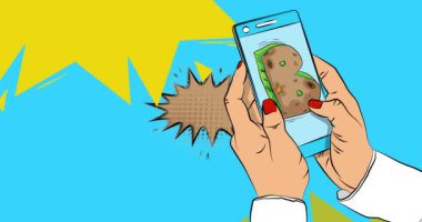 Çizgi film Smartphone, çizgi roman. B harfli telefon. Retro animasyon..