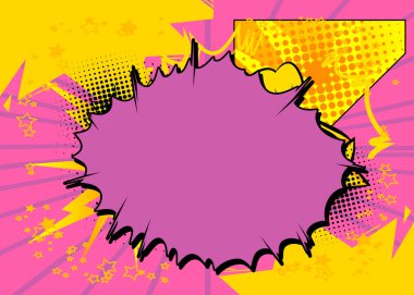 Çizgi film sarı ve mor, pembe arka plan, çizgi roman arkaplanı. Retro vektör çizgi romanları pop sanat tasarımı.