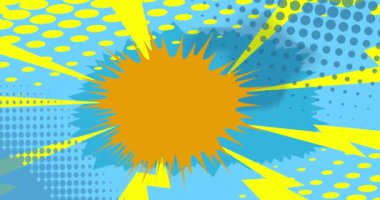 Çizgi film sarı ve mavi arkaplan animasyonu, çizgi roman arka plan videosu. Retro vektör çizgi romanları pop sanat tasarımı.