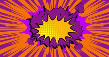 Çizgi film sarı ve mor çizgi roman arkaplan animasyonu. Retro çizgi romanlar pop sanatı konuşma balonu video tasarımı.