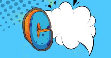 Boş konuşma balonlu çizgi film C, çizgi roman alfabe videosu. Retro çizgi roman pop sanat animasyonu.