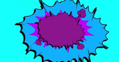 Mavi ve mor çizgi film arkaplan animasyonu, çizgi roman arka plan videosu. Retro vektör çizgi romanları pop sanat tasarımı.