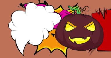 Boş konuşma balonlu çizgi film Jack O 'Lantern, Cadılar Bayramı balkabağı videosu. Retro çizgi roman pop sanat animasyonu.