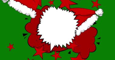 Noel Baba Şapkası çizgi filmi, boş konuşma balonu, çizgi roman Noel videosu. Retro çizgi roman pop sanat animasyonu.