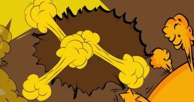 Kahverengi ve sarı çizgi film arkaplan animasyonu, koyu renkli çizgi roman arka plan videosu. Retro vektör çizgi romanları pop sanat tasarımı.