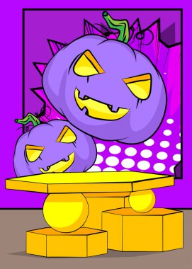 Comic Book Product podyumu Cadılar Bayramı Jack O 'Lantern sunumu için. Retro çizgi roman arkaplanı.