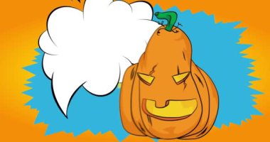 Boş konuşma balonlu çizgi film Jack O 'Lantern, Cadılar Bayramı çizgi romanı videosu. Retro çizgi roman pop sanat animasyonu.