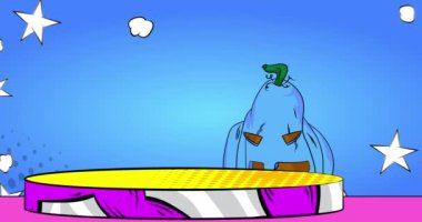 Comic Book Product sahne animasyonu Cadılar Bayramı Jack O 'Lantern Pumpkin ile sunulacak. Retro çizgi roman arkaplan videosu.