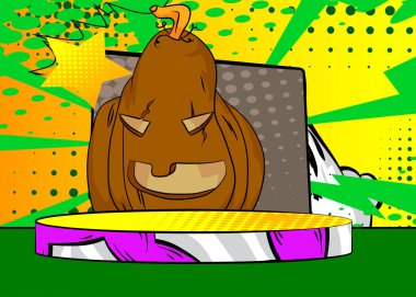 Comic Book Product podyumu Cadılar Bayramı Jack O 'Lantern Balkabağı sunumu için. Retro çizgi roman arkaplanı.