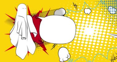 Boş konuşma balonlu çizgi film hayaleti, Paranormal Karakter çizgi romanı videosu. Retro çizgi roman pop sanat animasyonu.