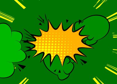 Çizgi film yeşil ve sarı arka plan, çizgi roman arkaplanı. Retro vektör çizgi romanları pop sanat tasarımı.