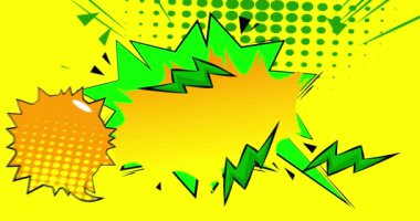 Çizgi film yeşil ve sarı arkaplan animasyonu, çizgi roman arka plan videosu. Retro vektör çizgi romanları pop sanat tasarımı.