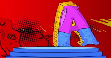 Çizgi roman ürünleri podyum sahne animasyonu A harfi çizgi roman arka plan video sunumu için..