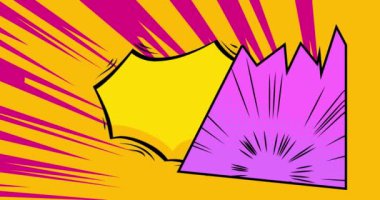 Çizgi film sarı ve pembe arka plan animasyonu, çizgi roman arka plan videosu. Retro vektör çizgi romanları pop sanat tasarımı.