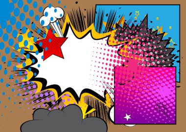 Çizgi film arkaplanı, çizgi roman arkaplanı. Retro vektör çizgi romanları pop sanat tasarımı.