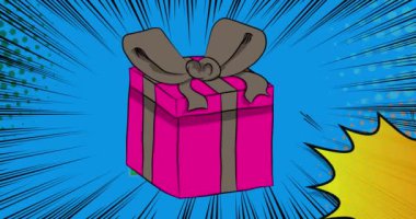 Çizgi roman hediye kutusu, çizgi roman hediye videosu. Retro çizgi roman pop sanat tasarımı animasyonu.