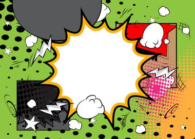 Boş konuşma balonlu çizgi film arkaplanı, çizgi roman arkaplanı. Retro vektör çizgi romanları pop sanat tasarımı.