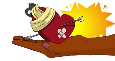 Çizgi film, çizgi roman insan eli Kırık Kalp 'i tutuyor. Retro video, çizgi roman pop sanat animasyonu.