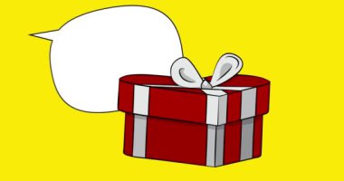 Karikatür Sevgililer Günü hediye paketi, boş konuşma balonu, çizgi roman aşk tatil videosu. Retro çizgi roman pop sanat animasyonu.