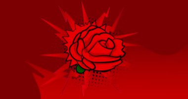 Kırmızı Gül çizgi filmi, çizgi roman romantik çiçek videosu. Retro çizgi roman pop sanat tasarımı animasyonu.