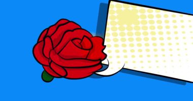 Çizgi film kırmızı gül, boş konuşma balonu, çizgi roman çiçek videosu. Retro çizgi roman pop sanat animasyonu.