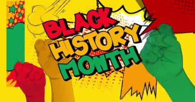 Çizgi film Siyah Tarih Ayı animasyonu, çizgi roman kutlama videosu. Retro çizgi roman pop sanat tasarımı.