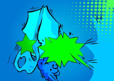 Çizgi film yeşil ve mavi çizgi roman arkaplanı. Retro vektör çizgi romanları pop sanat tasarımı.