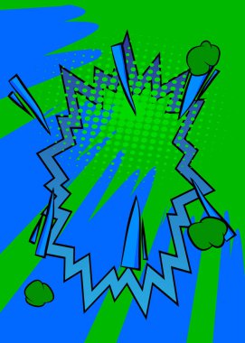 Çizgi film yeşil ve mavi çizgi roman arkaplanı. Retro vektör çizgi romanları pop sanat tasarımı.