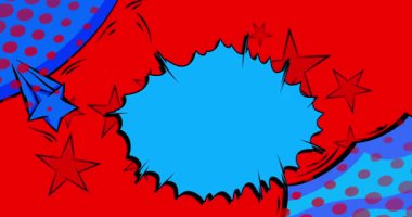 Kırmızı ve mavi çizgi roman arkaplan animasyonu. Retro çizgi romanlar pop sanat konuşma balonu, video tasarımı.