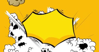 Beyaz ve sarı çizgi film arkaplan animasyonu, siyah çizgi roman arka plan videosu. Retro vektör çizgi romanları pop sanat tasarımı.