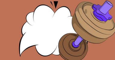 Boş konuşma balonlu çizgi film Dumbbell, çizgi roman ağırlığı ekipmanı videosu. Retro çizgi roman pop sanat animasyonu.