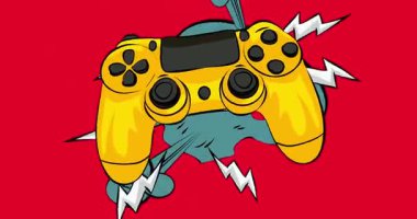 Çizgi roman oyun kumandası, çizgi roman Joystick videosu. Retro çizgi roman pop sanat tasarımı animasyonu.